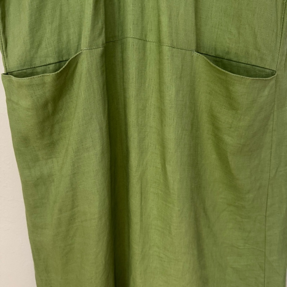 LAZYBONES 100% Linen Short Sleeve Green Midi Dress Drawstring Neck Size XS/S - Picture 6 of 12